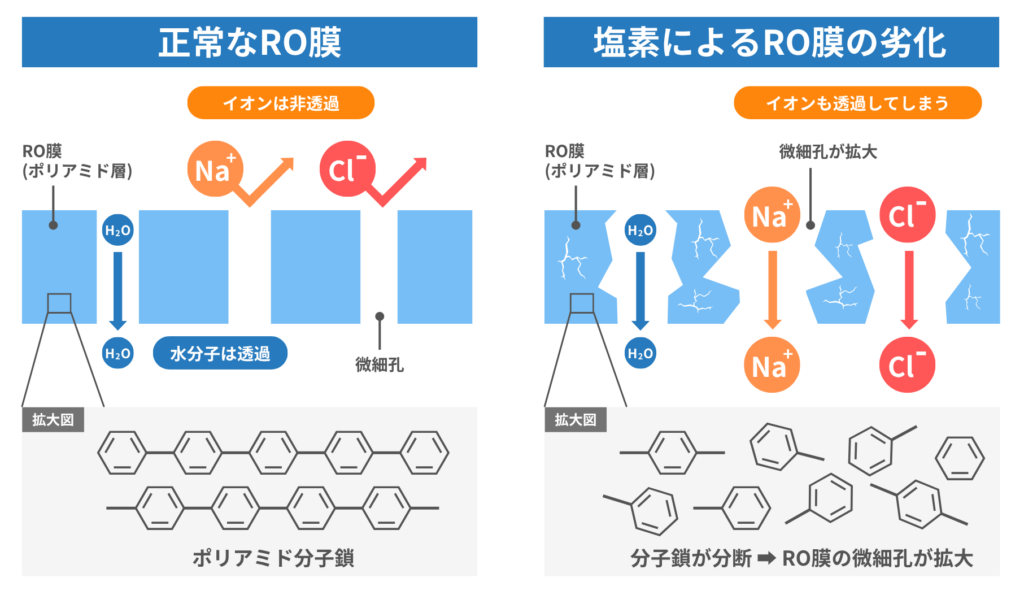 塩素・クロラミンによるRO膜の劣化メカニズム